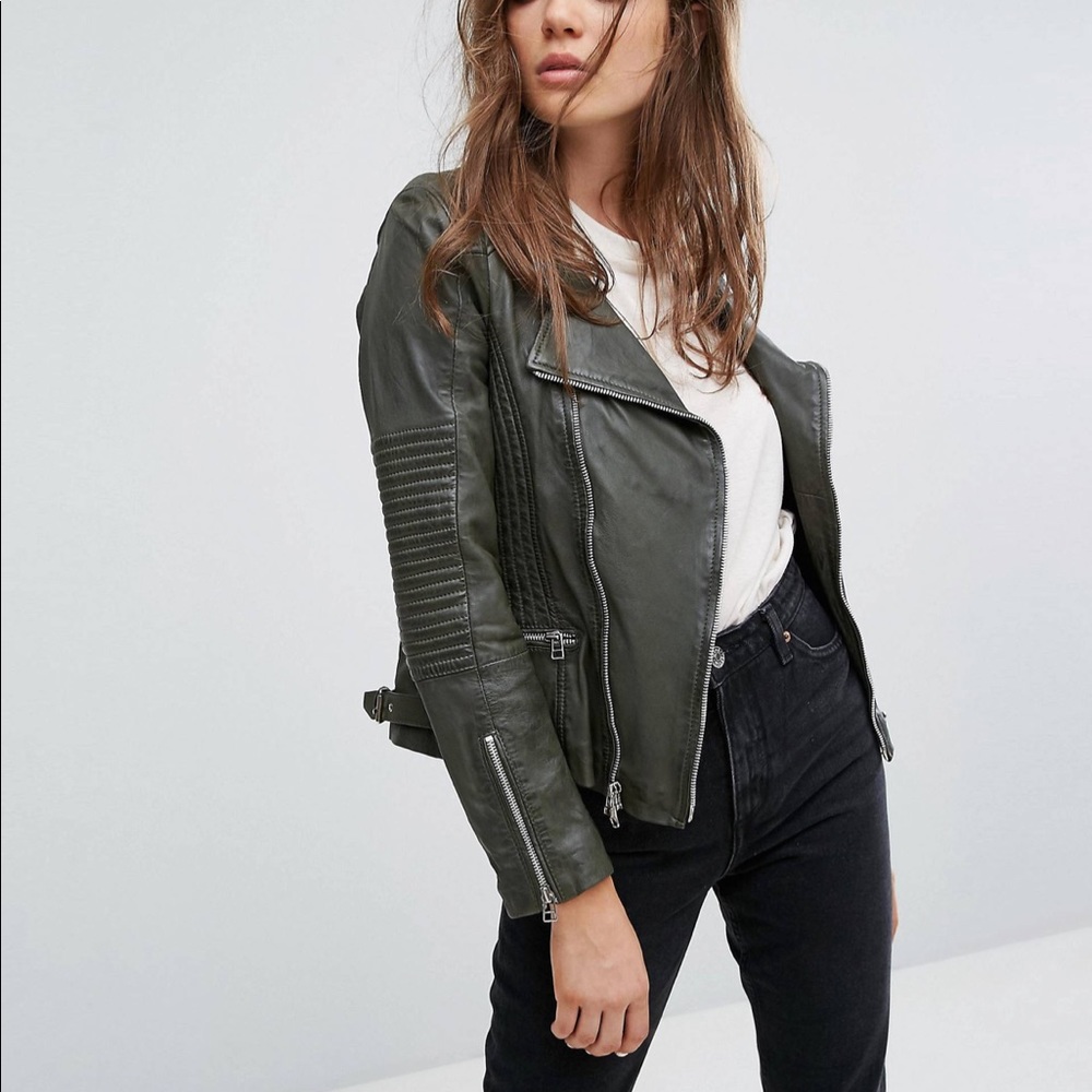 Goosecraft Drape Collar Zip Detail Leather Jacket